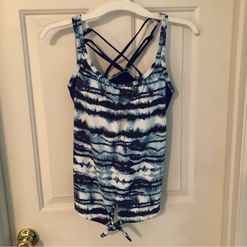 CALIA Tankini Swim Swimsuit Top Blue White Tie-dye look Size XS